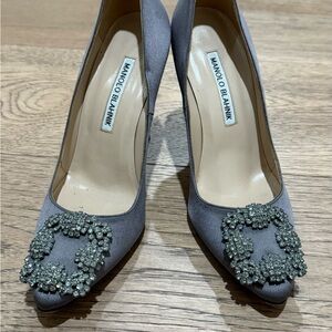Manolo Blahnik Hangisi Silver Embellished Heels